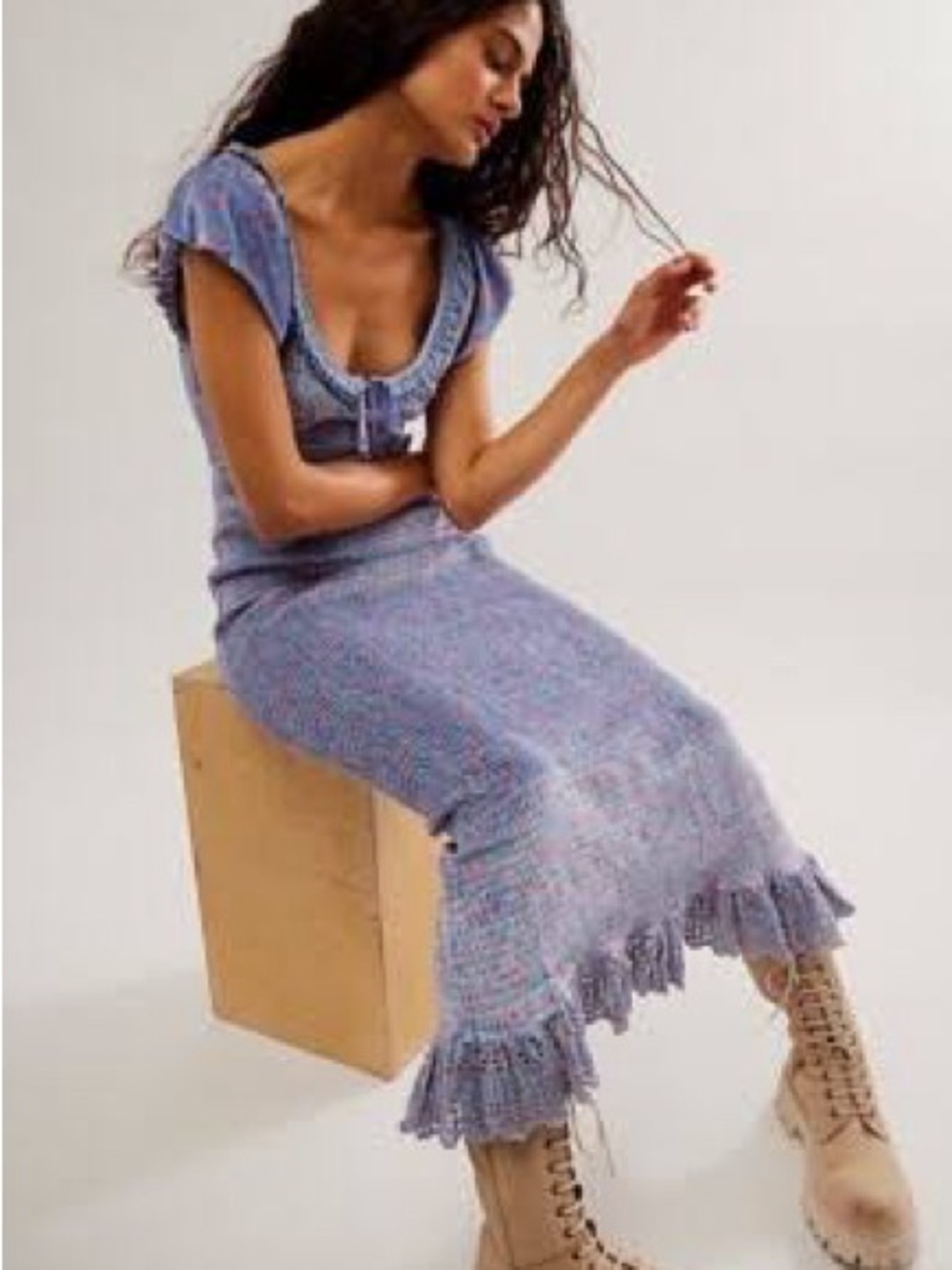 Lavender Ruffle-Hem Knit Maxi Skirt - Women
